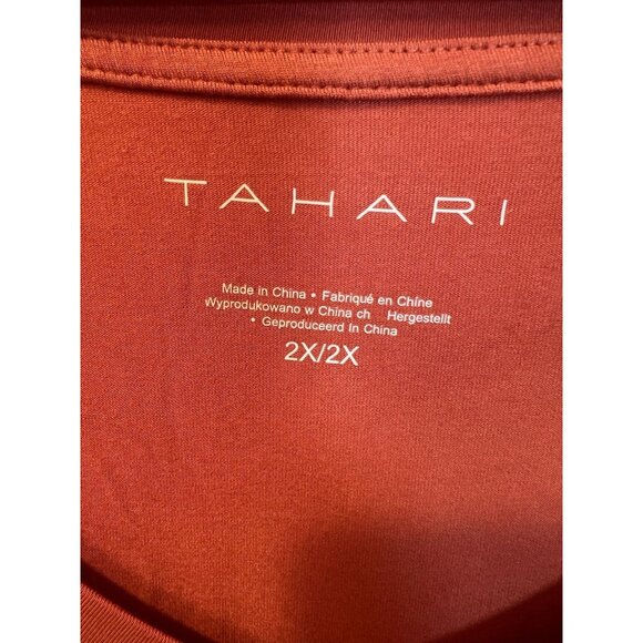 Tahari 3/4 Sleeve Tunic Knit Top Plus Size 2X Orange V-Neck Casual Stretch NWT - Picture 3 of 6
